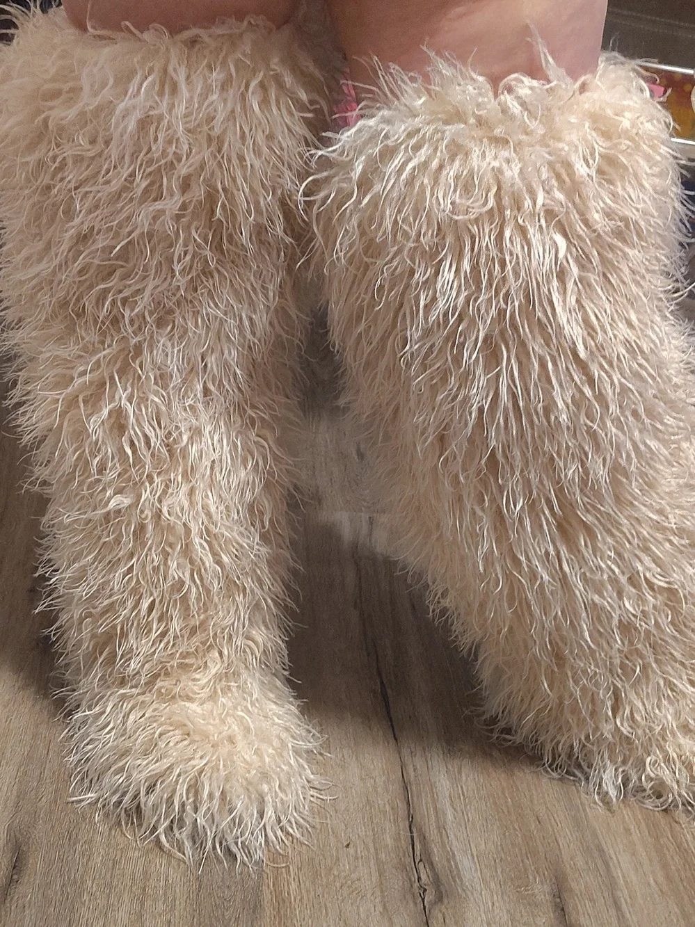 Source Unknown Cream Fluffy Over-the-Knee Boots